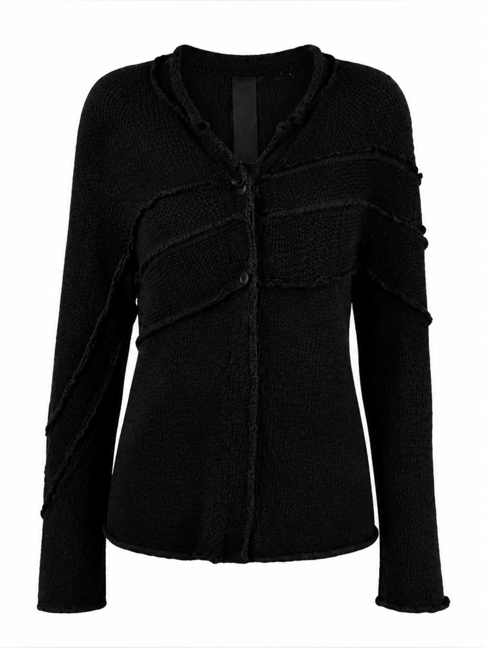 Rundholz M black raw edge knit snap front cardigan